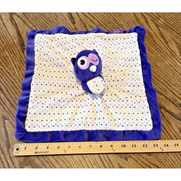 Jafra Lovey Owl Purple Trim Winking Polka Dots Security Blanket 13 x 13 - Picture 7 of 8